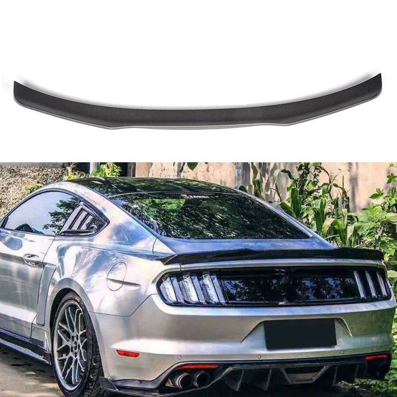 Gloss Black 3K Carbon Fiber Highkick Style Ducktail Trunk Wing Rear Spoiler For Ford Mustang