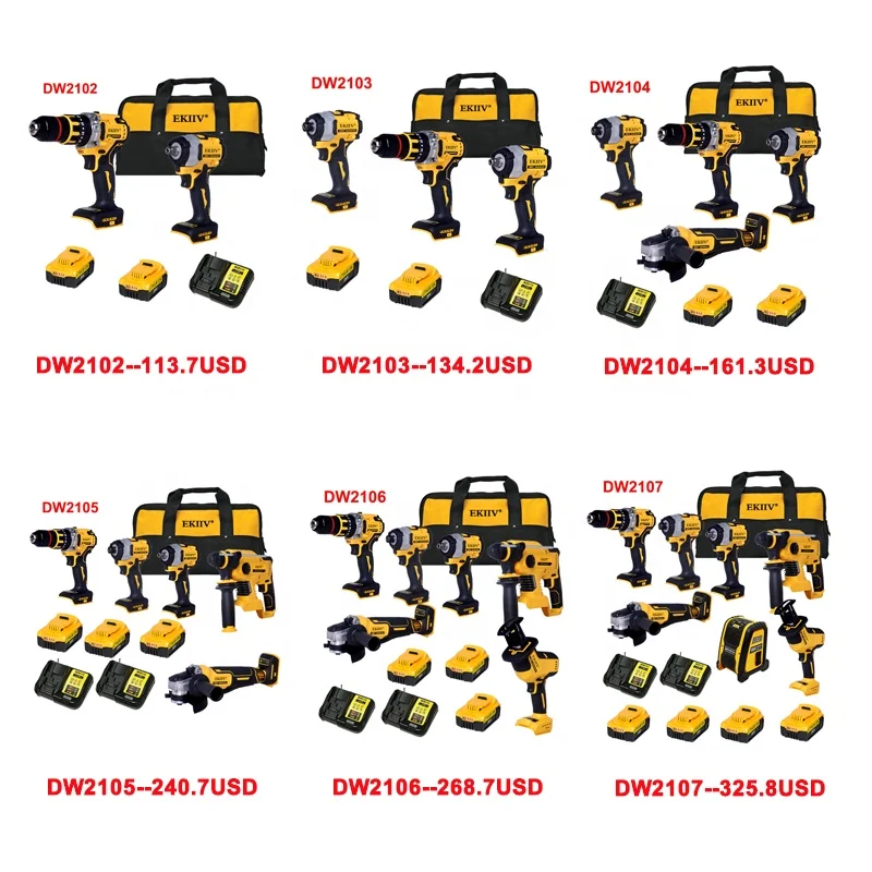 Factory 21v Power Drills Tool Set Kit Portable Electric Cordless Brushless 18v Cordless Drill Lithium Battery Power Tools Kit