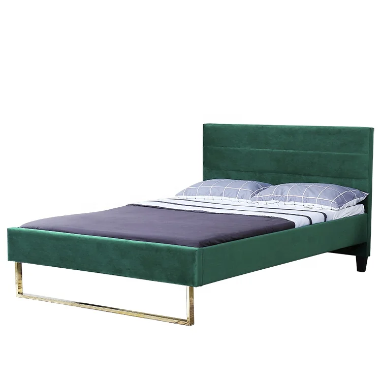 Willsoon Modern Design Luxury King Size Bed Lightweight with Velvet Fabric Golden Stainless Steel Foot Soft Leather Upholstery