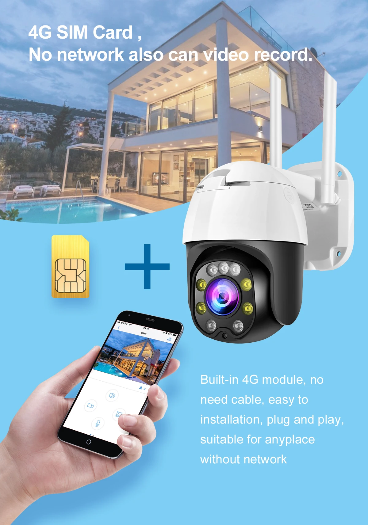 
Solar pane 3g 4g Sim Card IP Camera Speed Dome 1080P 5MP 5X Optical Zoom Wireless 4G ptz Camera NightVision With 60m Monitoring 