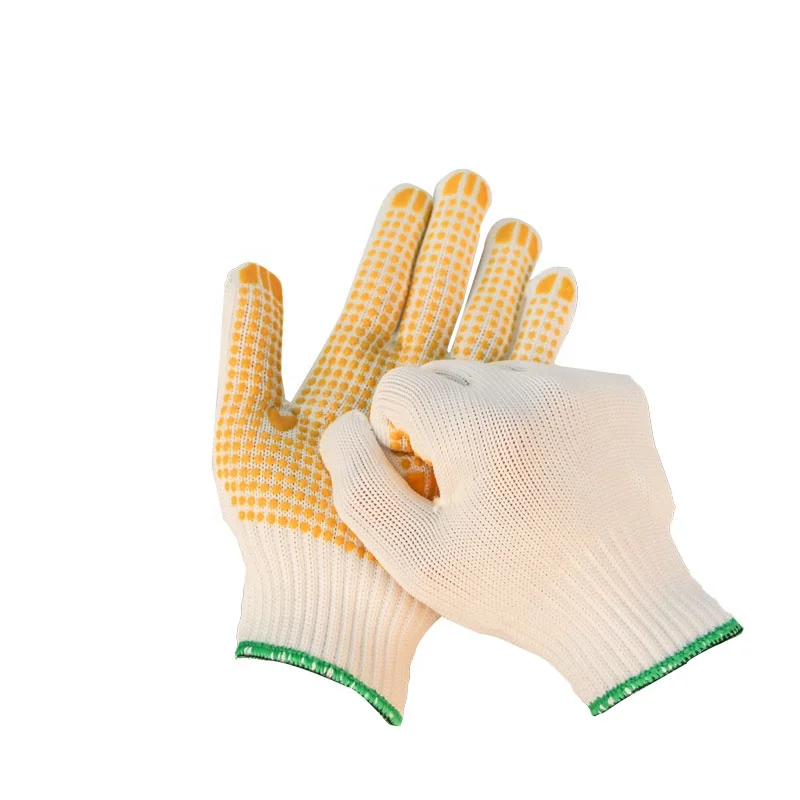 Yellow polka pvc dotted Knitted cotton white PVC hand dipped General Purpose Work guantes de Gloves