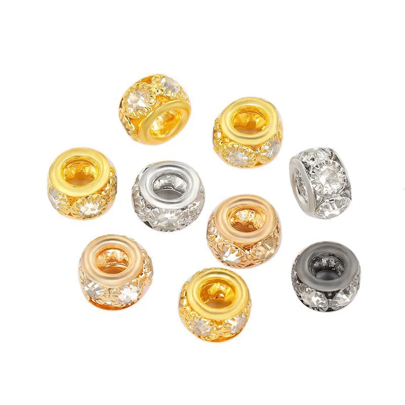 New Arrival Wholesale 10mm 12mm Zircon Spacer Beads Metal Loose Beads For Bracelets Necklace Diy Charms Jewelry Making Findings