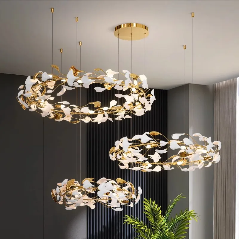 Wholesale nordic modern ceramics iron indoor decorative white leaf bedroom living room villa hotel chandelier