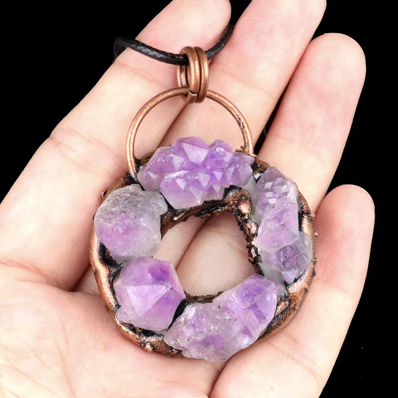 Wholesale Vintage Copper Jewelry Irregular Cut Amethyst Natural Stone Pendant DIY Jewelry Vintage Style Jewelry