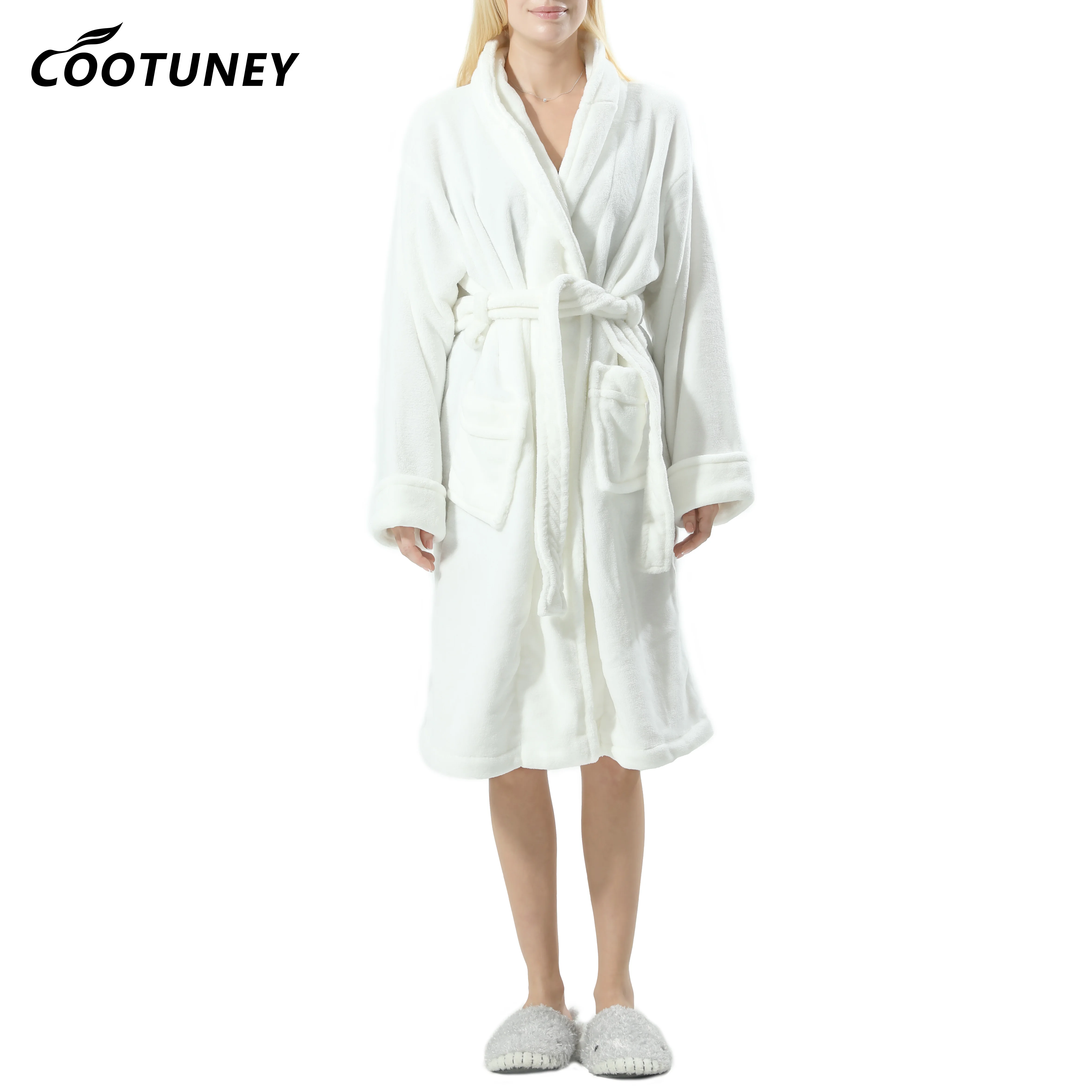 Customized Winter Belted Coral Fleece Robe Women Warm Solid Nightgown Lady Bathrobe Spa Robes