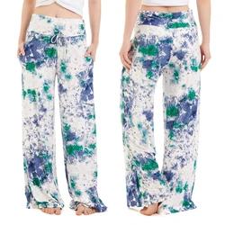Whole ladies fashionable printed high waist PJs sweat palazzo pants women sleeping leggings pants