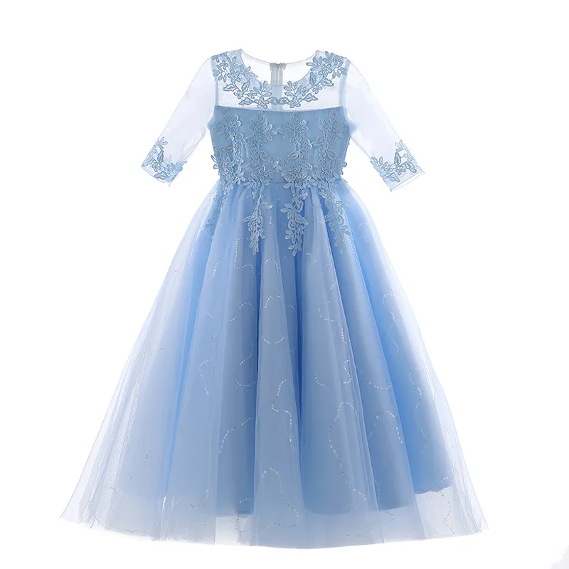 New fashion lace flower girl dresses wedding kids long sleeves gown for kids girl party dress birthday princess