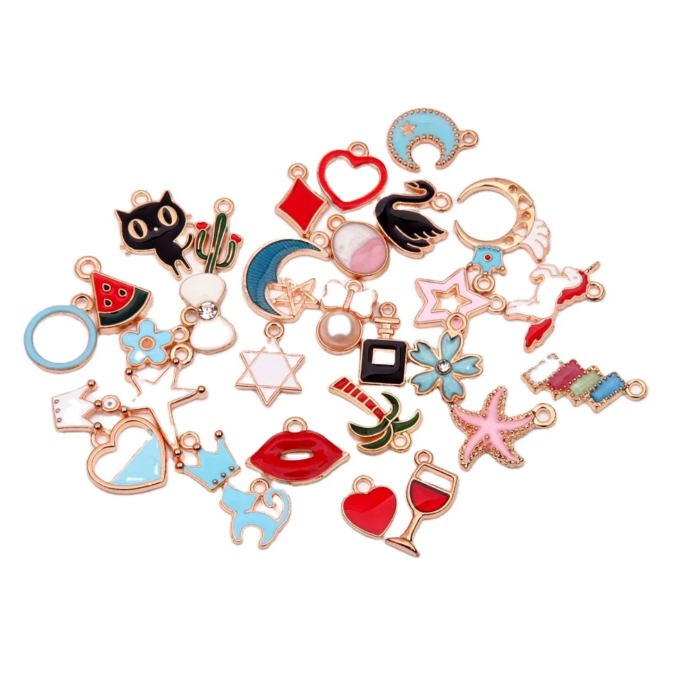 30PCS KC gold drop oil Mixed pendant DIY handmade accessories Earring bracelet necklace alloy
