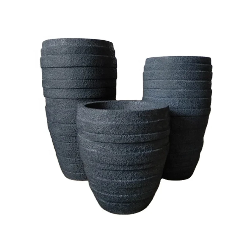 High quality fiberglass flower garden pots, decorative large dark grey color stone flower vase