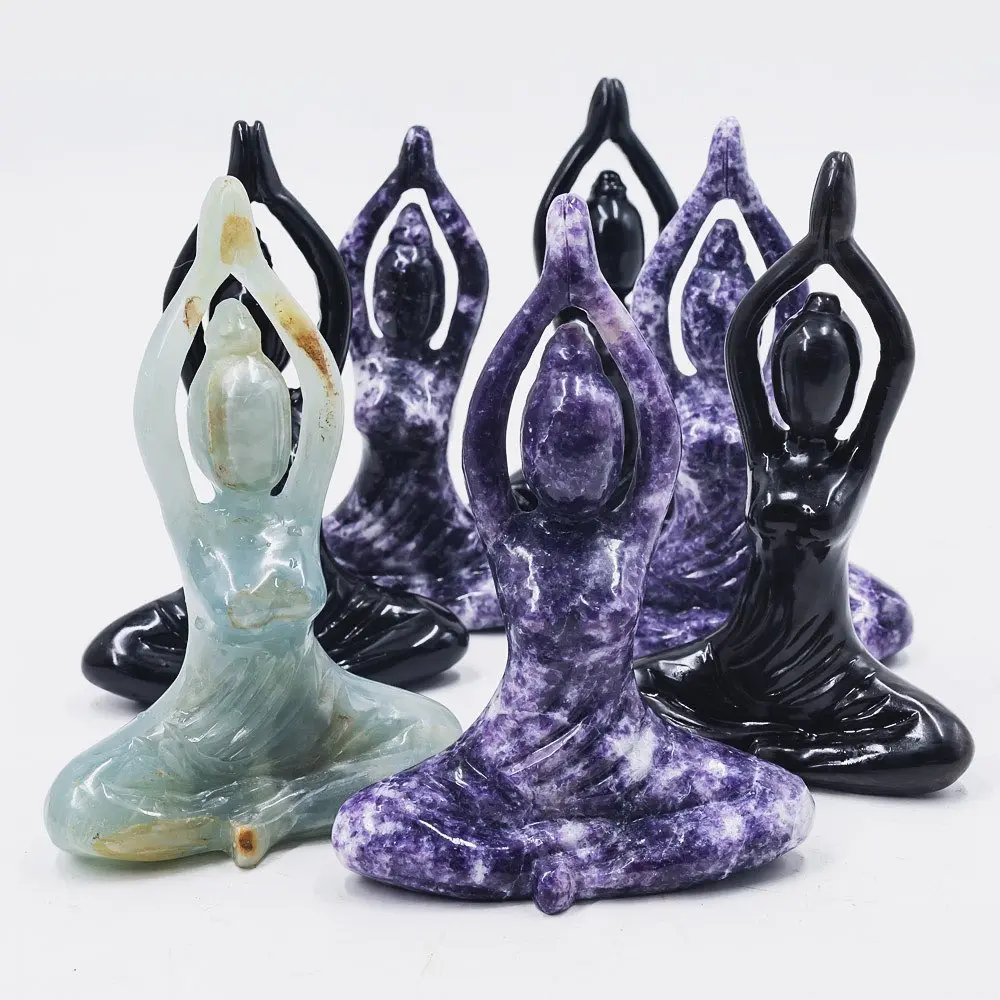 Wholesale high quality natural healing stones folk crafts hand carved quartz  yoga lady goddess statues  for home decoration
