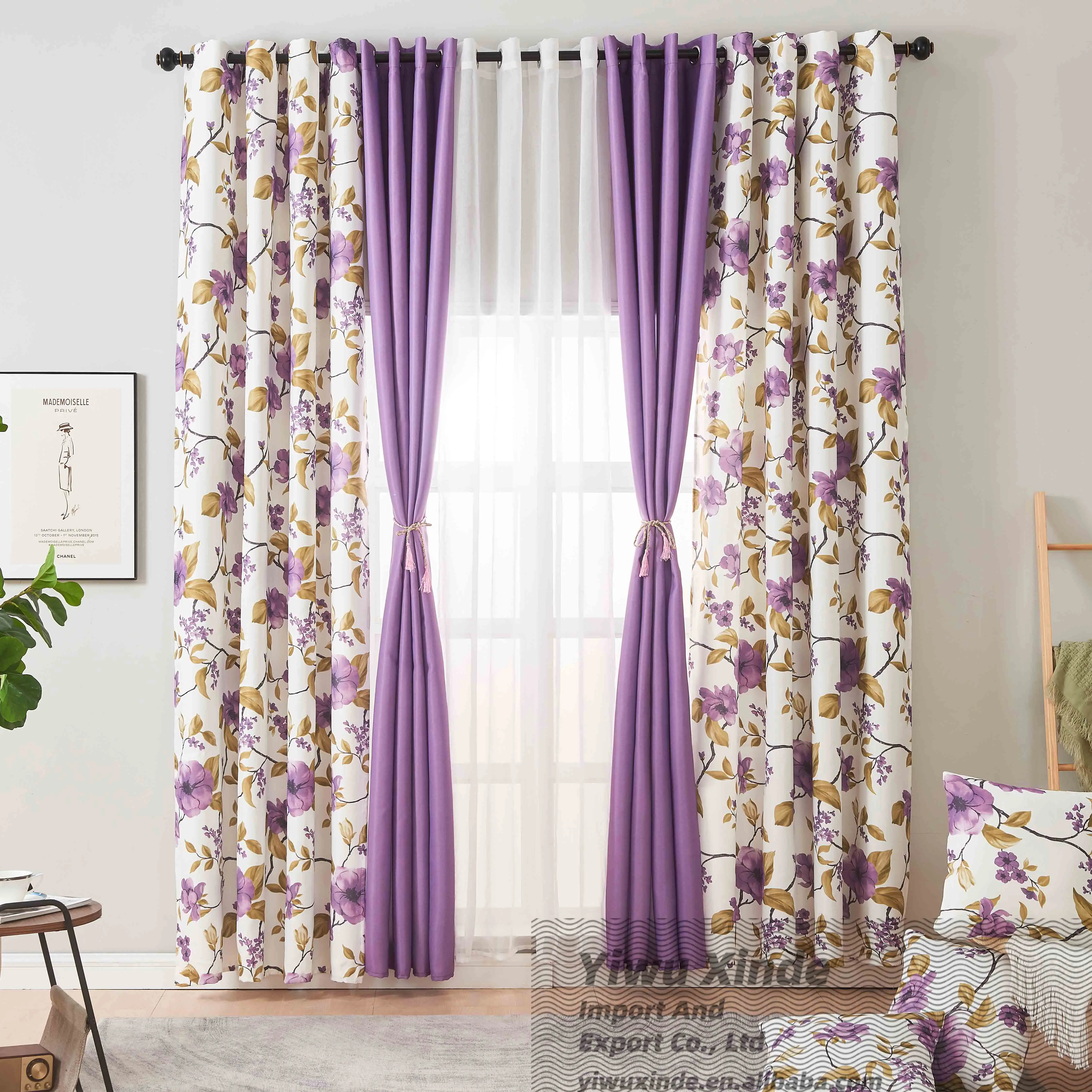 2024 New style  floral design blackout decorative window curtain fabrics blackout curtains for living room
