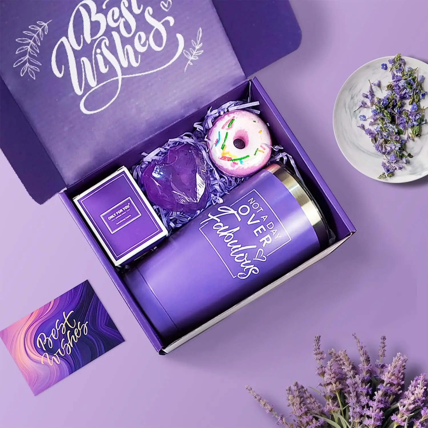 Novelty Promotional Birthday Gifts Heart Soap Candle Luxury Purple Women Gift Box Personalized Lavender Relaxation Spa Gift Set