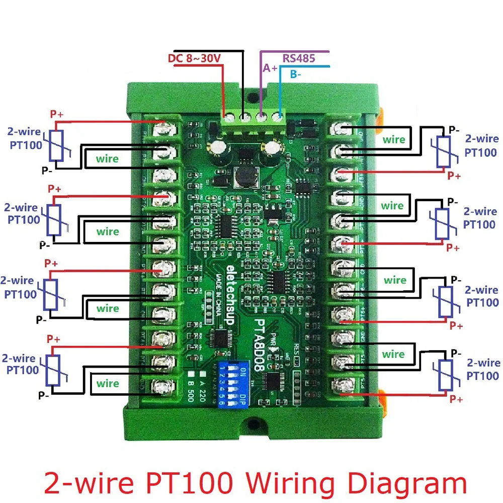 8 channel PT100 Thermocouple RTD RS485 Temperature Sensor Module Modbus RTU Board Temperature Acquisition Module Collector 500