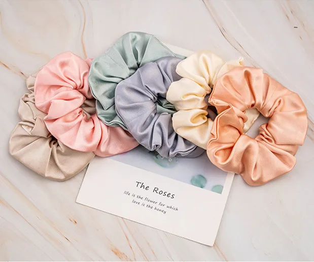 100% Silk Hair Ties No Damage lovely fashion Silk Scrunchies hair band custom logo Best seller