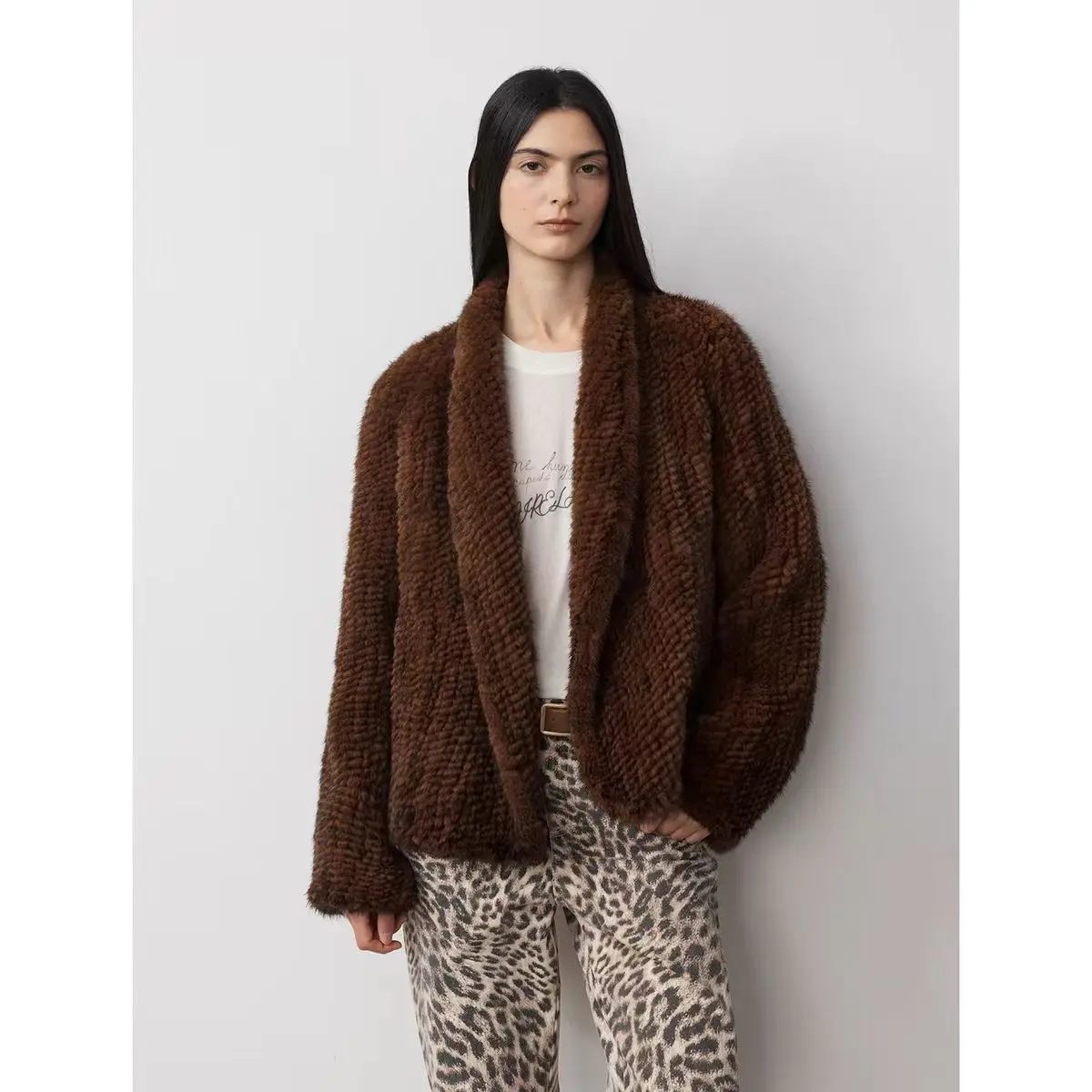 2024   Women mink  knitted  fur coat  100% natural mink fur coat  handmade fur coat