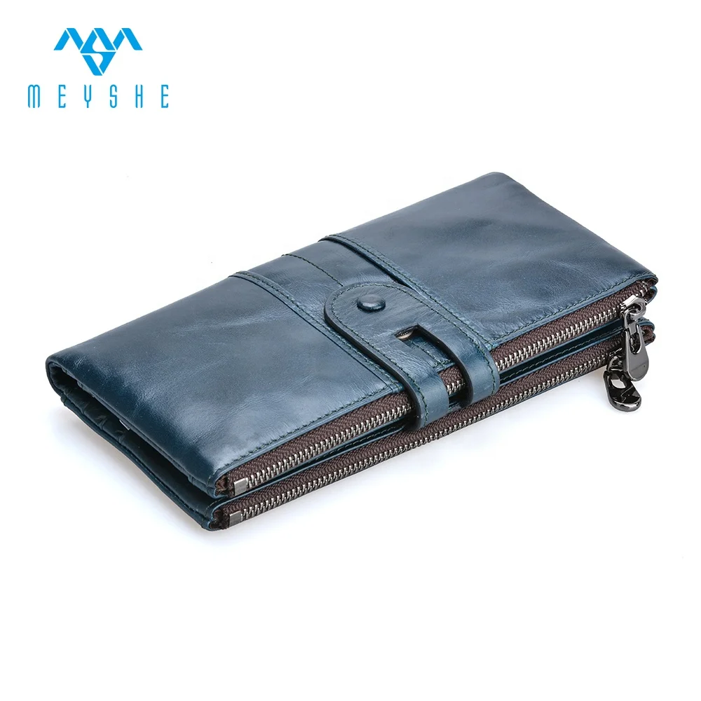 Vintage royalblue genuine leather guangzhou custom zipper women wallet