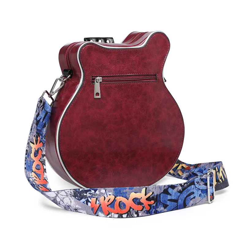 Men Women Music Fashion PU Leather Guitar Shaped Crossbody Bag Punk Unique Novelty Purse Handbag