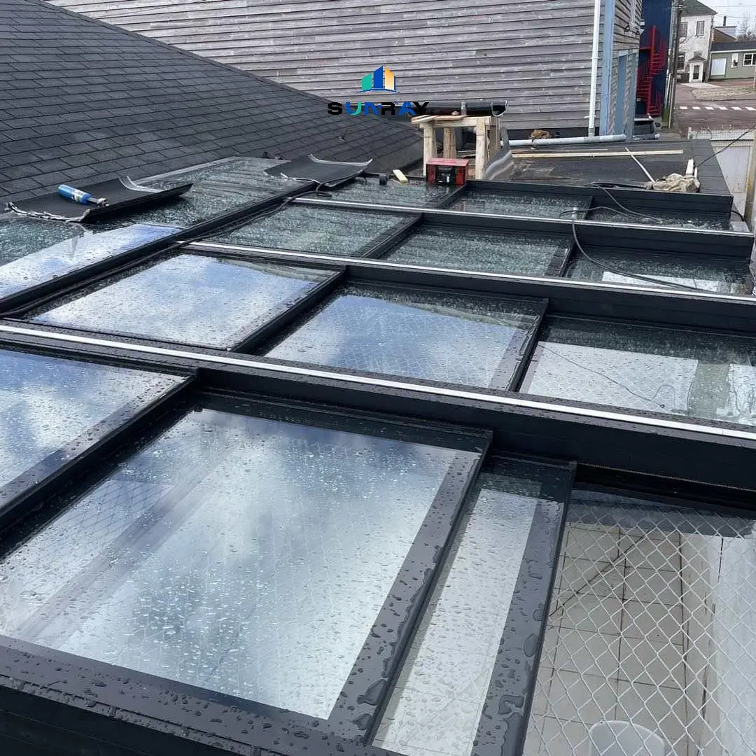 High-Sealing Aluminum Electric Retractable Roof Windows Sliding Type Automatic Skylights with Light for Roof Staircase Access