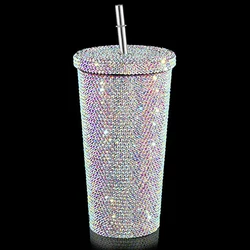 Bling Rhinestone Diamond Tumbler Glitter Water Bottle with Lid Stainless Steel Vacuum Thermal Straw  fancy vacuum tumbler