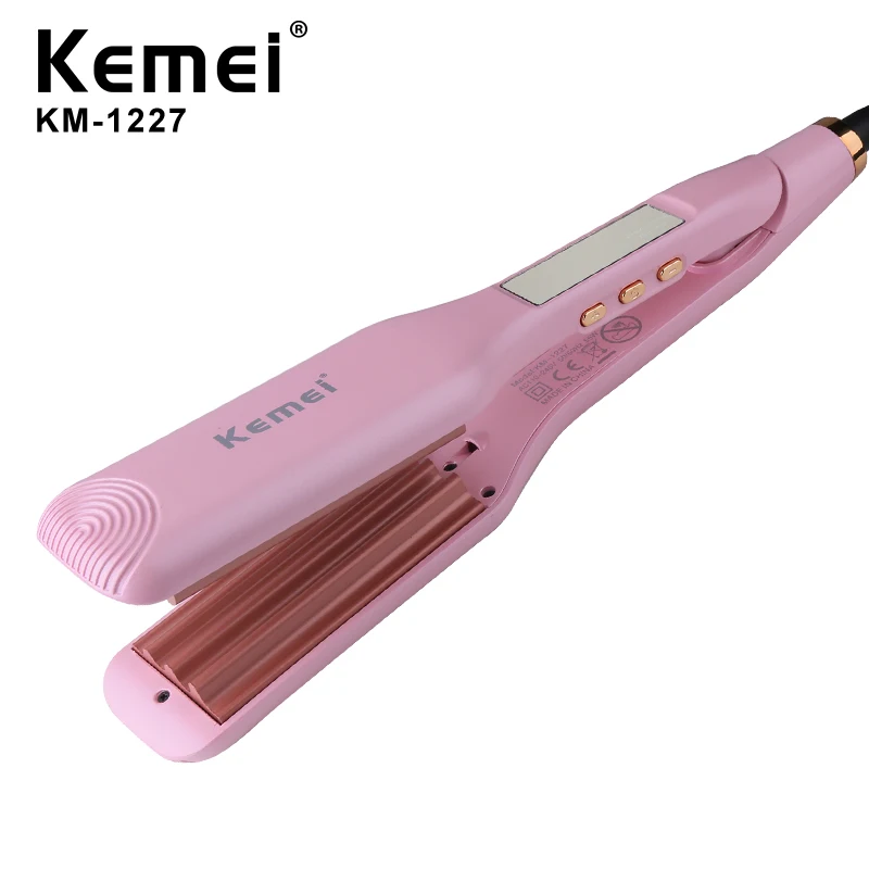 Kemei KM-1227 W wave hair style design adjustable temperature new lcd display corn clip lady long hair perm splint