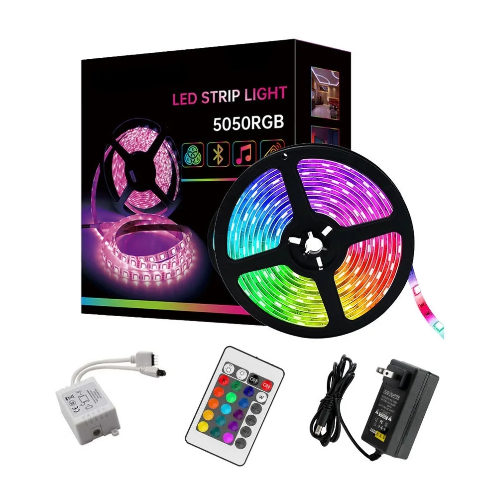 Outdoor Waterproof IP65 Flexible 12V Decorative Lamp 5M RGB Smart LED Strip Light Channel With Remote Control