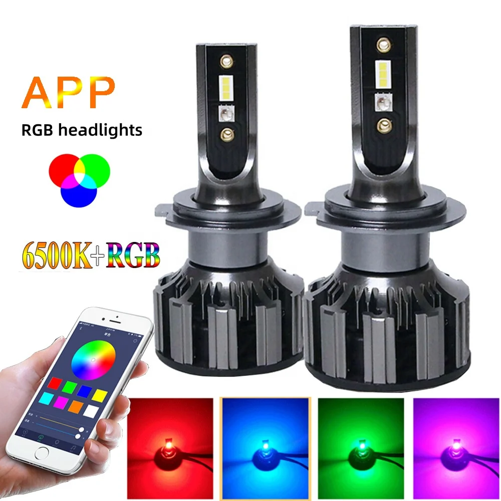  Автомобильные светодиодные лампы Rgb с управлением музыкой и через приложение сменные цвета автомобильные фары H4