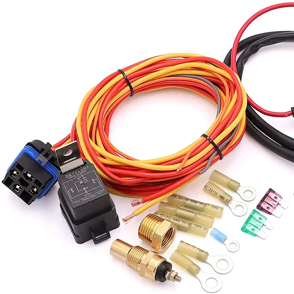 175-185/185-200 Degree Electric Car Cooling Fan Thermostat Kit Temp Sensor Temperature Switch 40 50 60 Amp RELAY KIT
