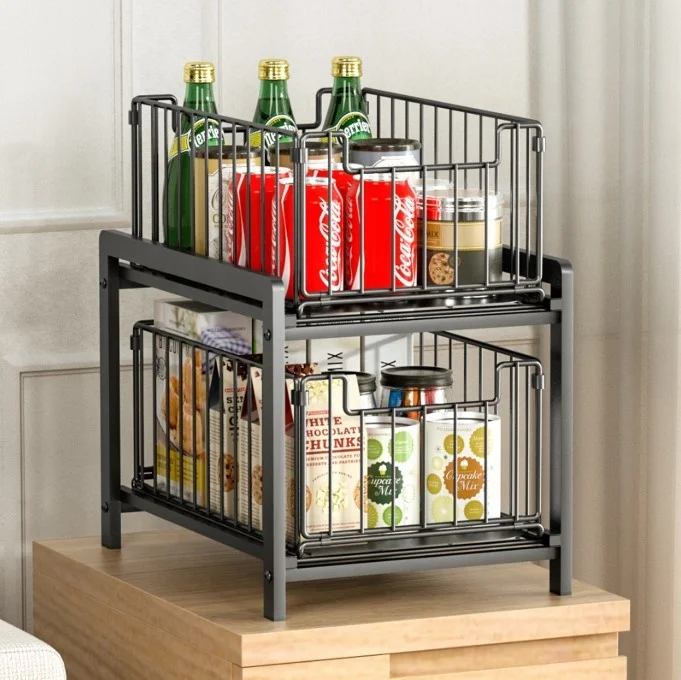 Hot Selling Sewer Sink Rack Cabinet Storage 2 Layer Detachable Kitchen Sundries Storage Organizer