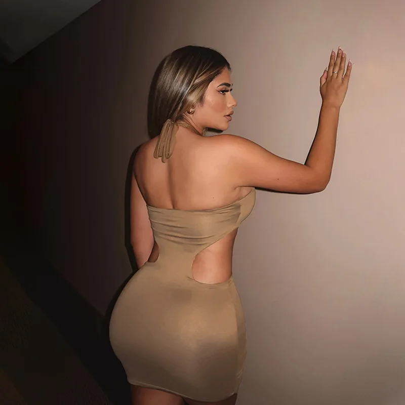 2022 Summer New Fashion Sexy Club Backless Lace-Up Deep v Hollow Out Bodycon Hip Dress