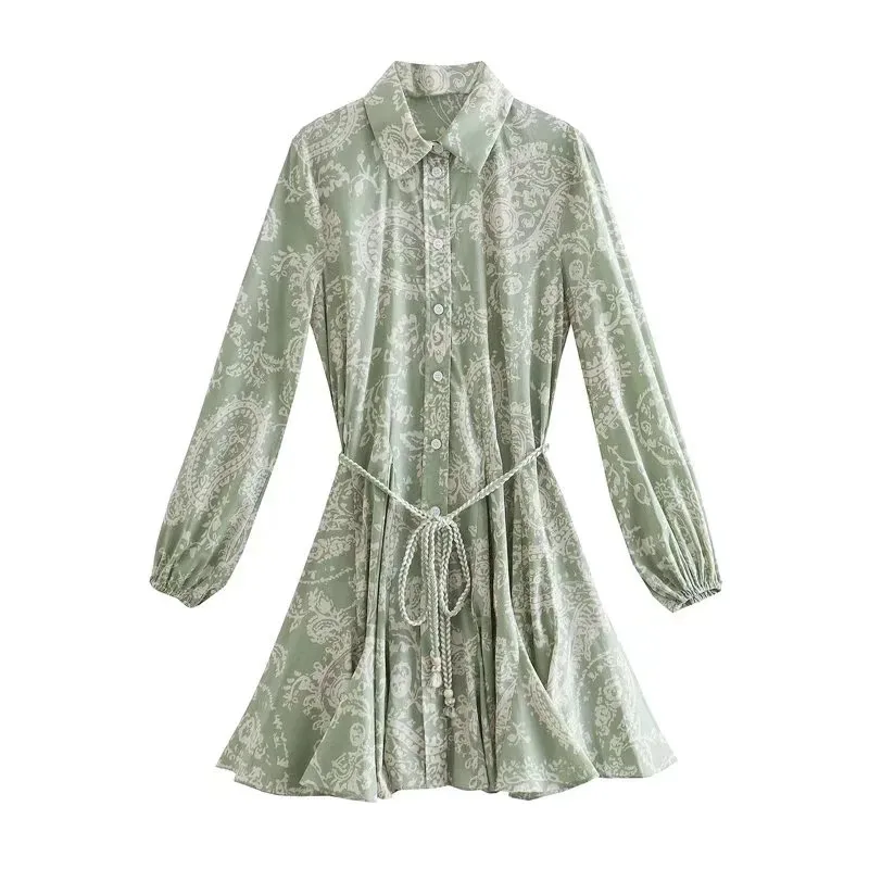 2022 Fall Floral Printed Long Sleeve Girls Mini Shirt Dresses For Women