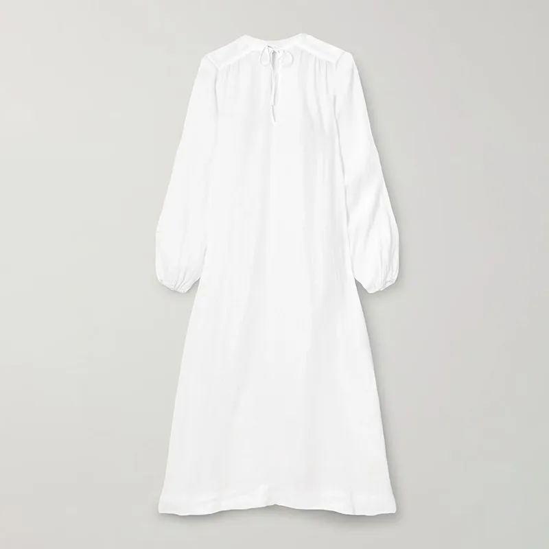 Customized natural linen fabric women midi dress v neck solid color spring summer cotton linen dresses for women