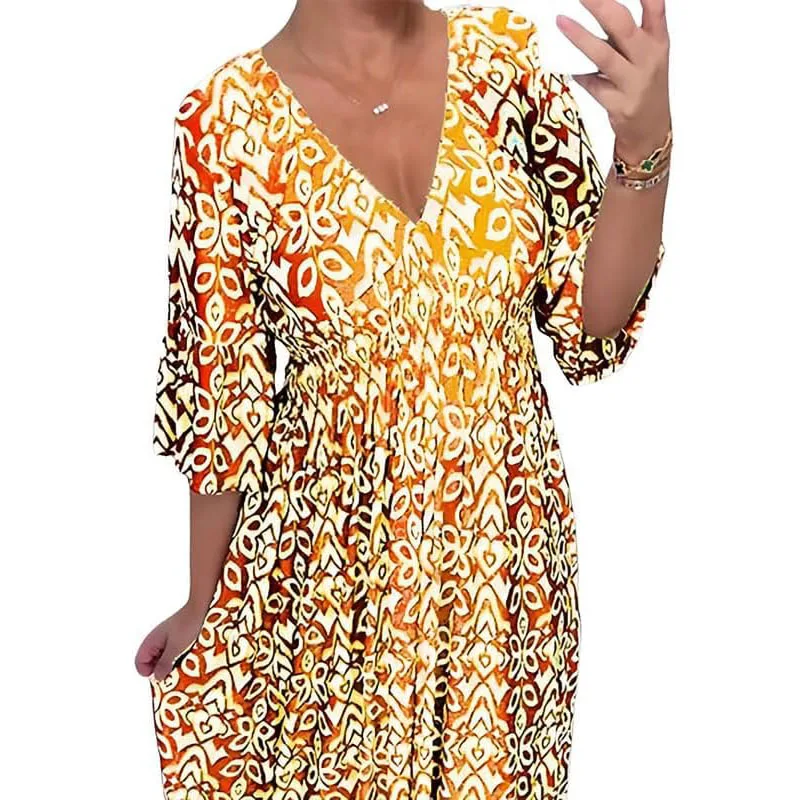 woman clothes large size super fairy v-neck floral ladies evening dresses printed loose all-match long casual dress