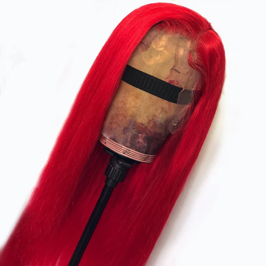 
2021 Drop Shipping Red Color Human Virgin Hair Long Straight Lace Front Wig With Baby Hair 