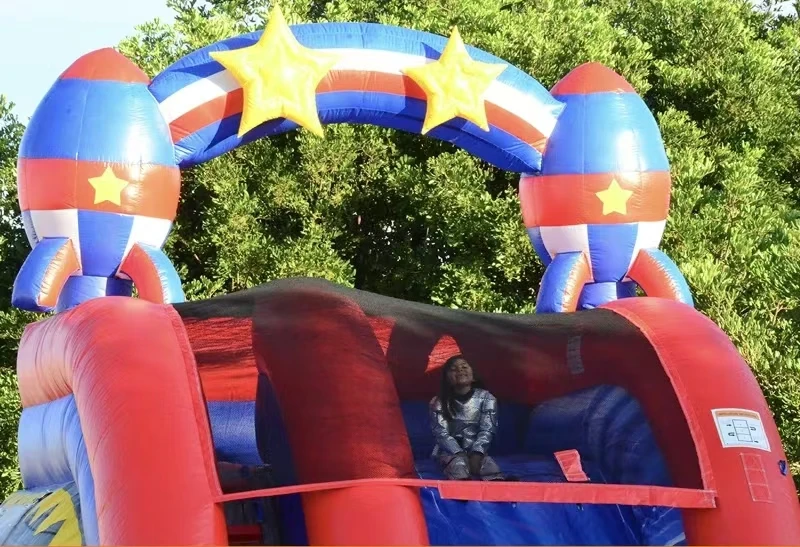 Commercial Backyard Slide Inflatable Bouncer House Rocket Water Slide with Pool