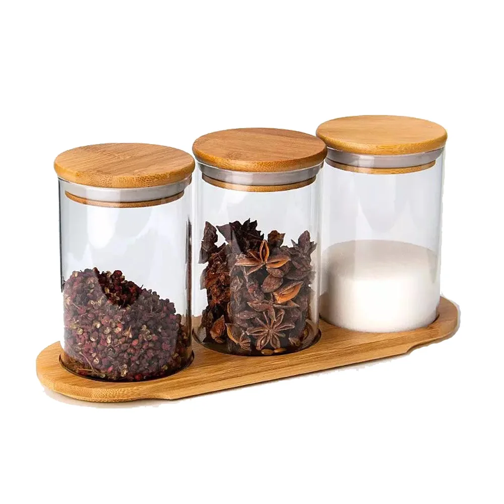 Air tight food grade storage containers bamboo lid storage glass food jars glass storage containers with lids Storage-148S