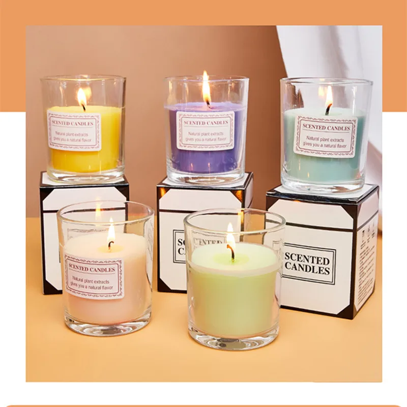 Smokeless scented candle creative handmade gift cylindrical glass transparent decorative scented candle