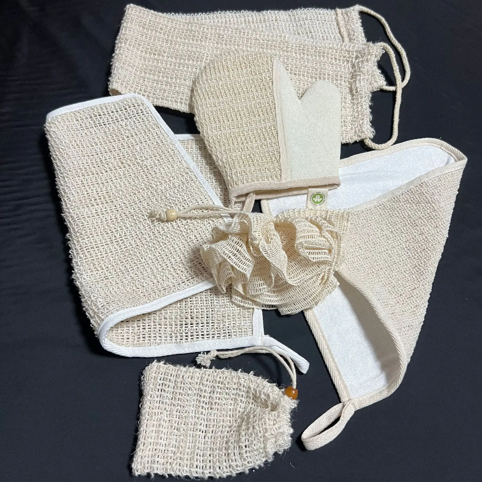 Luma Promotional customized Exfoliating Skin Scrub Towel Eco Natural Hemp Wash Cloth Bath Shower Scrubber for Face, Body