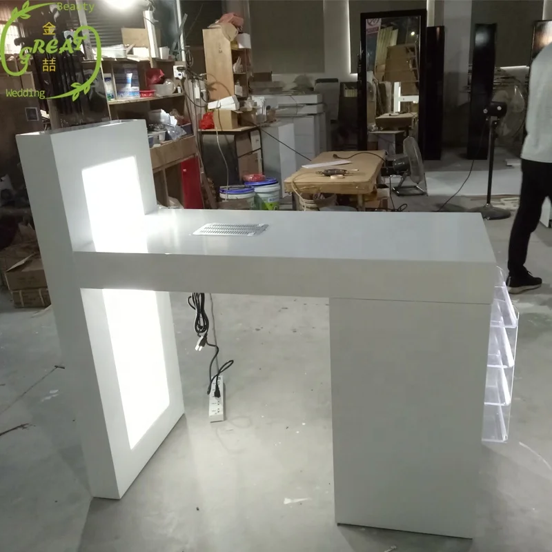 Great Luxury Manufacturer Wholesale Cheap New Modern White Salon Manicure Table With Vent And Led Light For Nail Shop