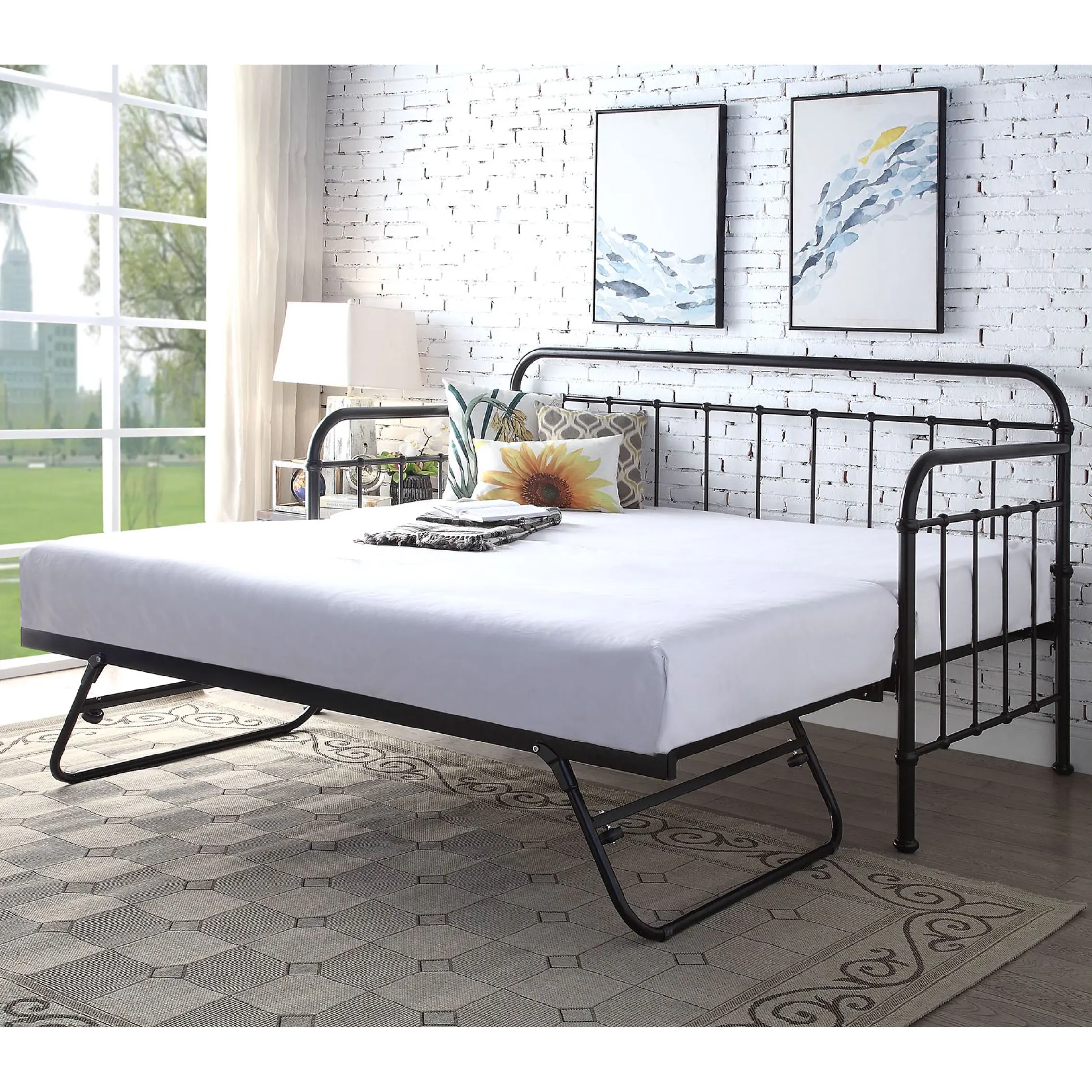 Good quality  Modern bedroom daybed simple design Black white Customized size Metal Couch Sofa bed Day bed with trundle