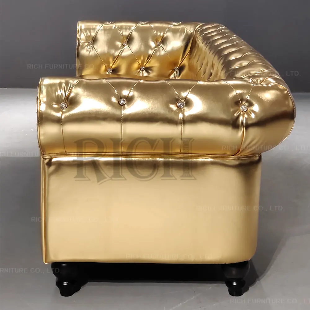 Modern furniture full Gold leather chesterfield sofa for living room shiny golden PU leather chesterfield-sofa