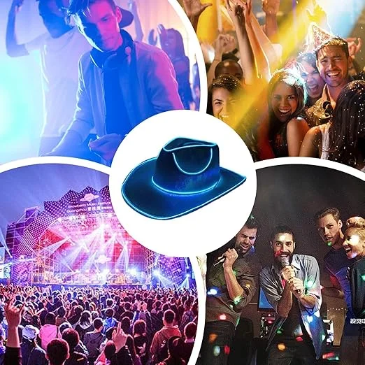 Western Cowboy Hat for Christmas Graduation Parties LED Luminous Night Club Costume Shimmering Light Up Headwear EL Western Hat