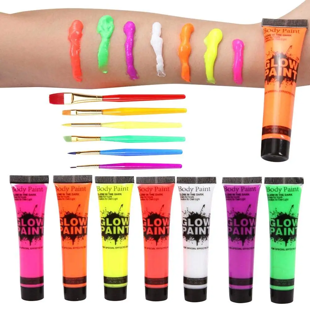 
Неоновая краска для тела 6 цветов, неоновые аксессуары, краска для тела не светится в темноте, краска для лица 