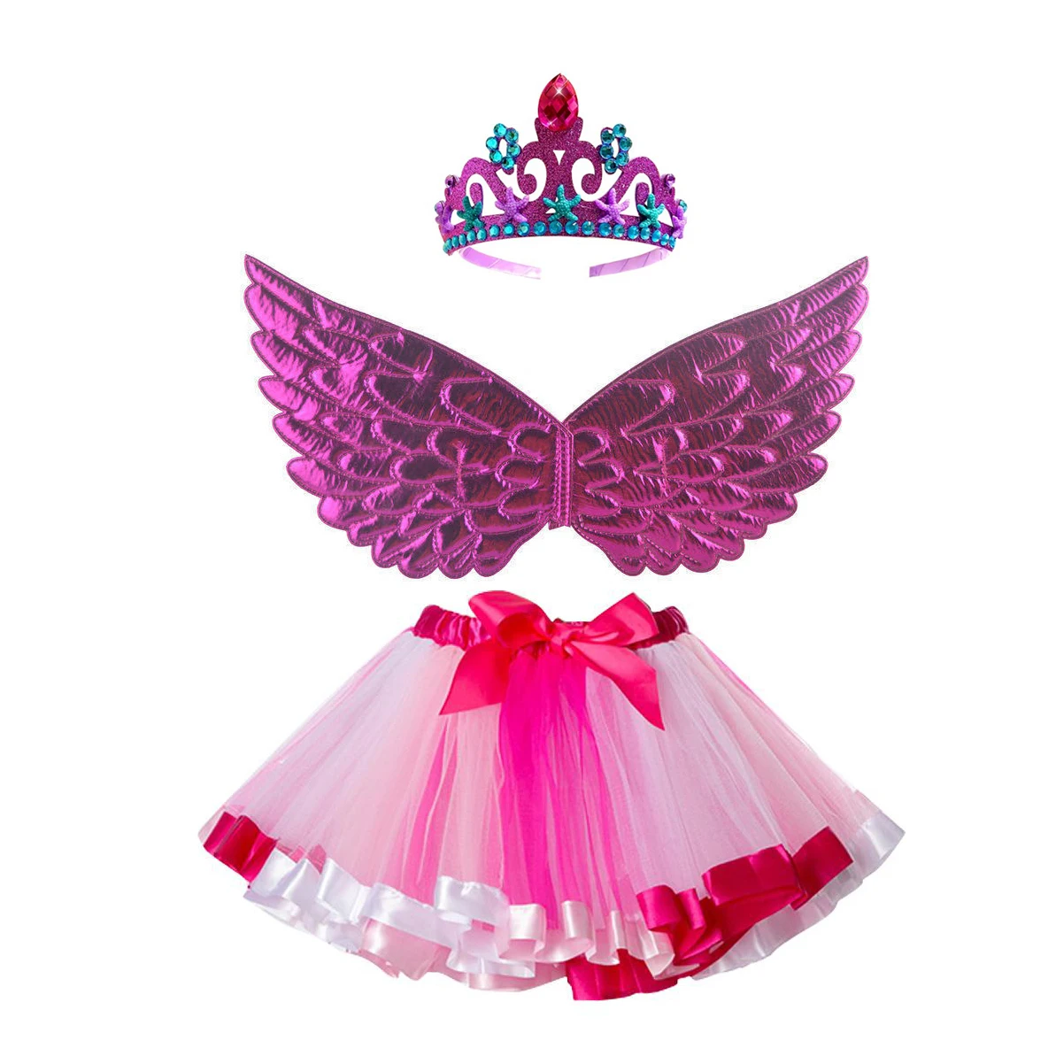 CM031 Kid Girls Mermaid Birthday Party Costume Starfish Headband Crown Wings Tutu Skirt Sets for Princess Halloween Paty