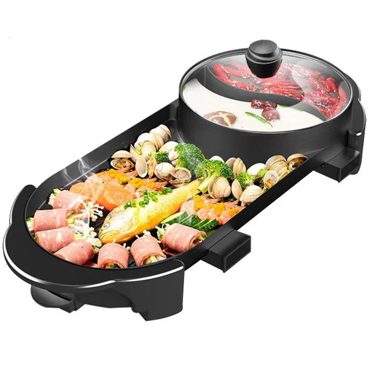 Shabu Shabu Pot with Divider KBBQ Grill Smokeless Non-stick Separate Dual Temperature Control