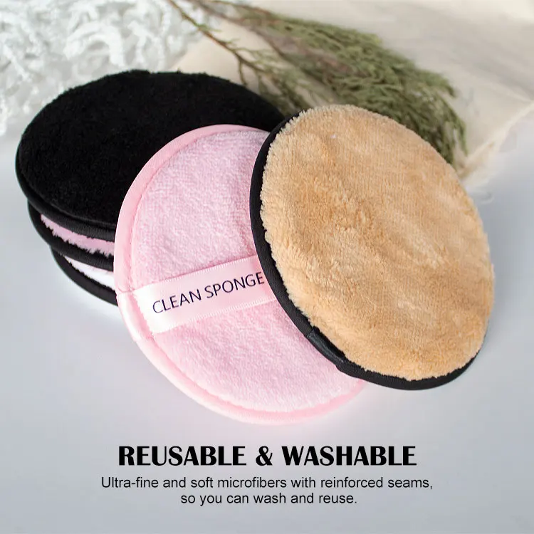 Custom Eco-Friendly Natural Round Face Eraser Facial Cleaning Pad Microfiber Reusable Makeup Remover Pads