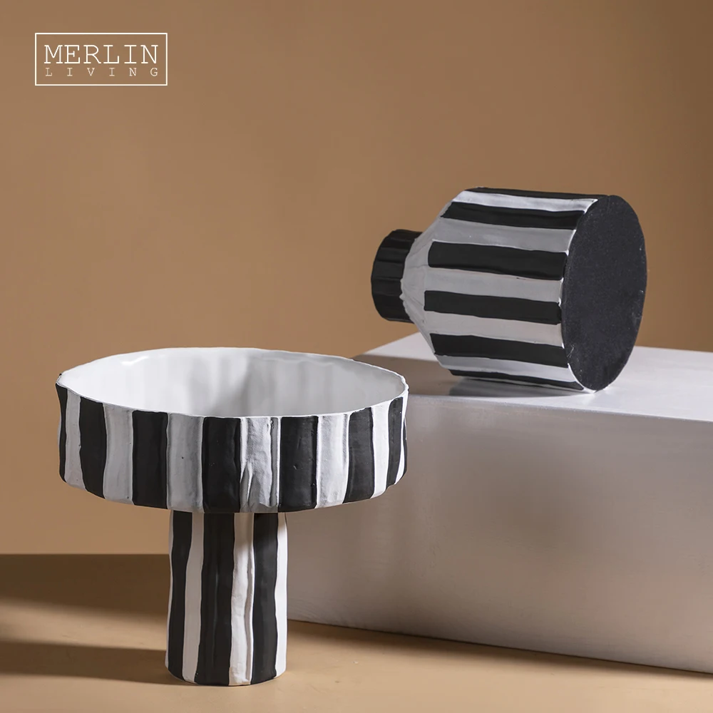 Merlin Living home decoration modern ceramic Morandi vase Nordic striped black and white vase for ceramic vase