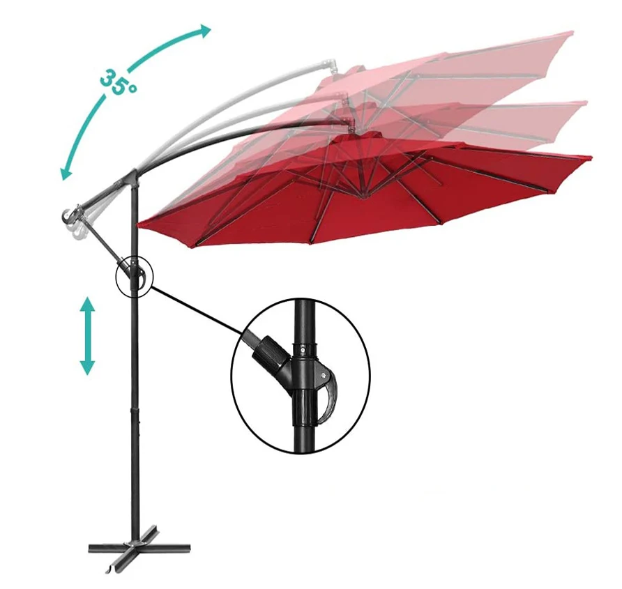300cm Offset Fiber Glass Cantilever Garden  Patio Umbrellas wind-proof frame swimming pool umbrella with steel cross base