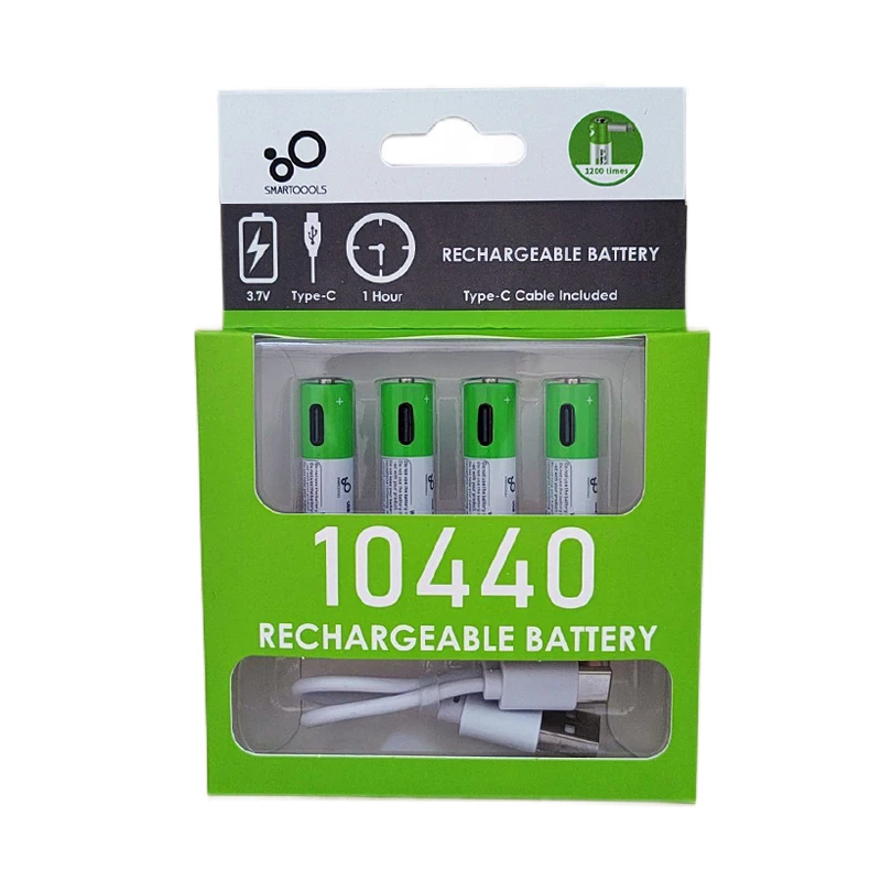 Pre-Charged 3.7V 750mAh Over 1000 Cycles Lithium Ion 10440 Battery USB Rechargeable Batteries With Type-C Cable