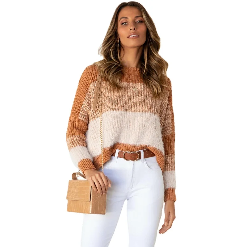 Fall sweaters 2021 winter New casual duster sweater solid color stitching mink wool gradient knitted womens sweaters