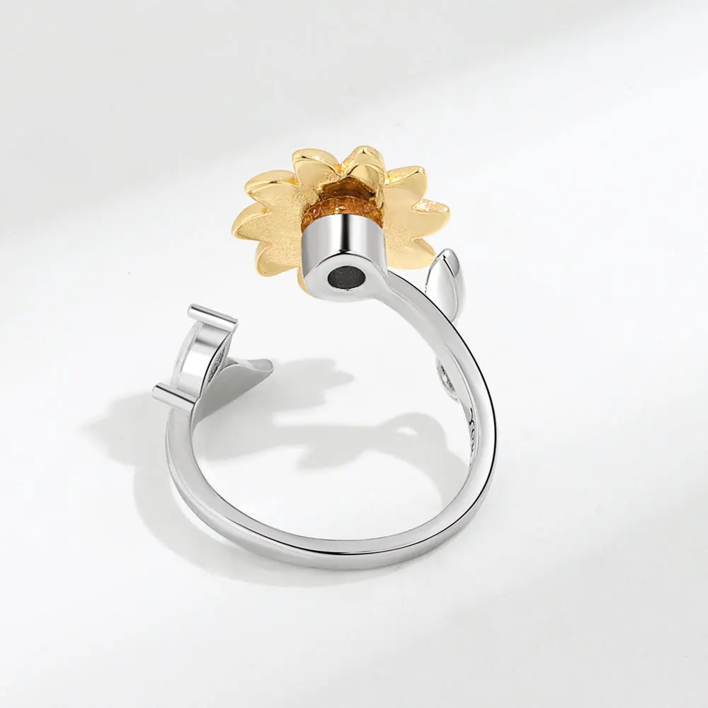 Yoga New Emo Rotate Freely Spinning Stainless Steel Anxiety Ring Fashion Sun Flower Ring For Girl Jewelry Gift